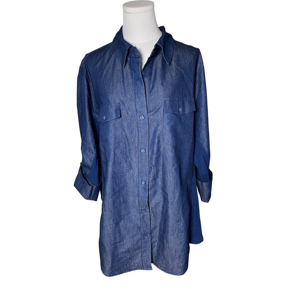 Chambray‎ Denim Tunic Blouse Long Sleeve Cavalini Women 3X
